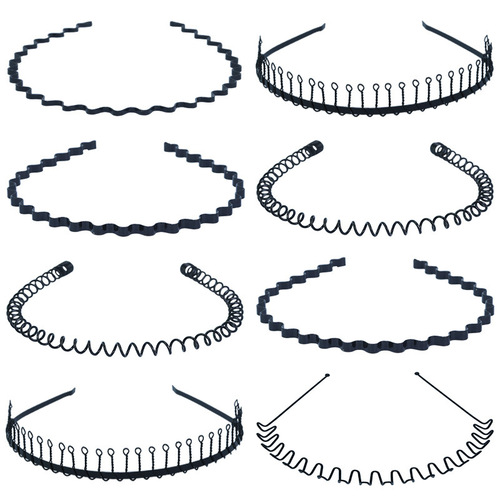 Simple internet celebrity style men's and women's style black metal wire hair hoop long tooth wavy headband female factory direct sale