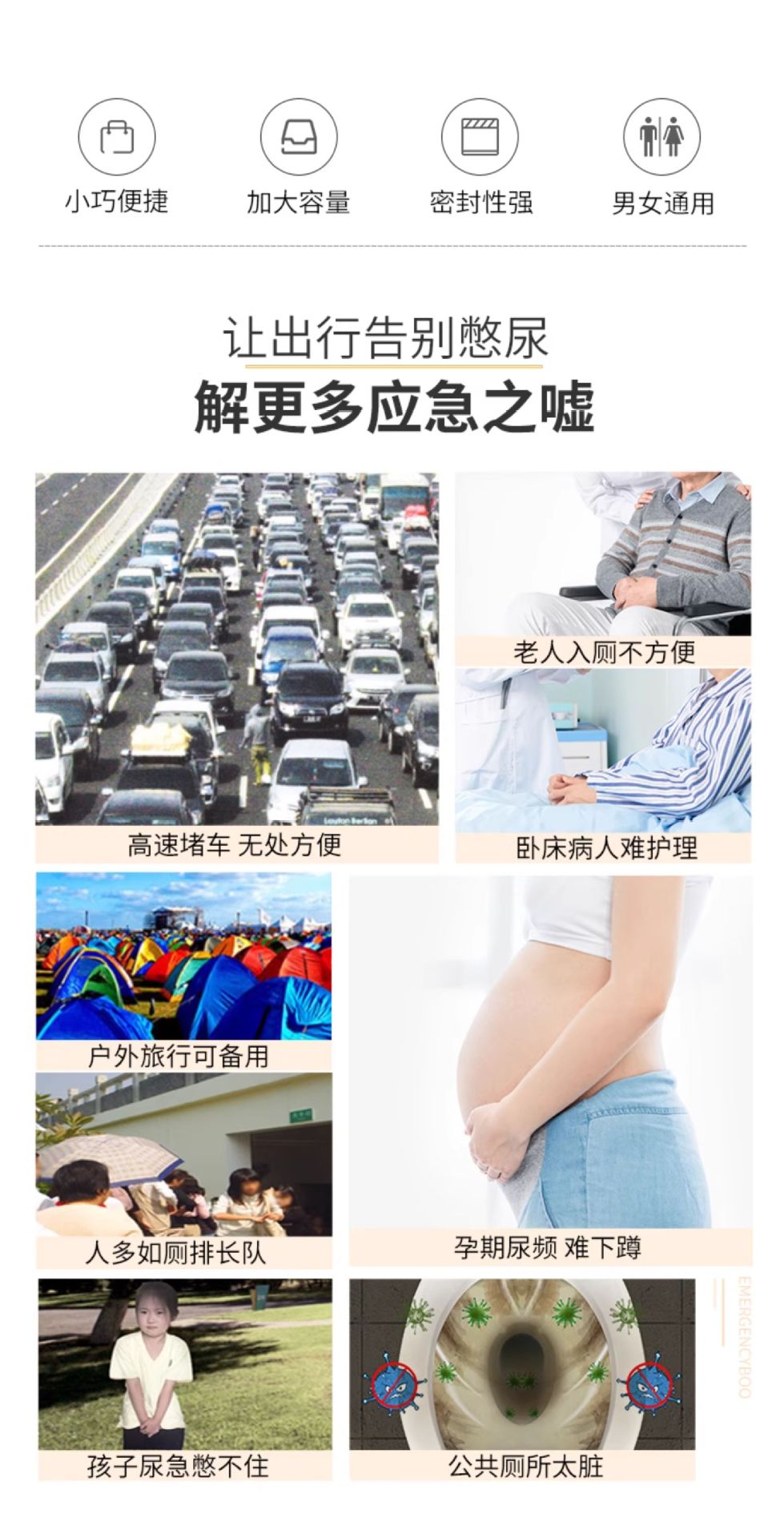 Emergency Disposable Urinal Bag Portable Toilet for Women and Men
