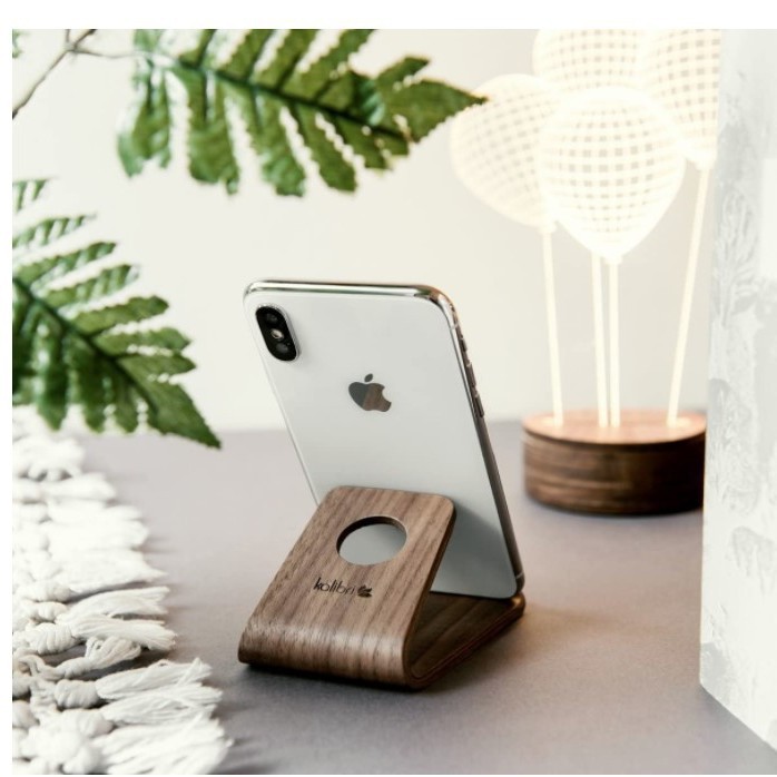 Wooden table phone holder