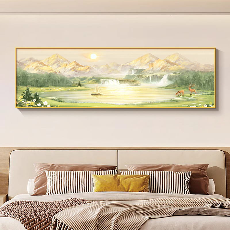 日照金山床头装饰画主卧房间高级感挂画背有靠山客厅卧室轻奢壁画|undefined