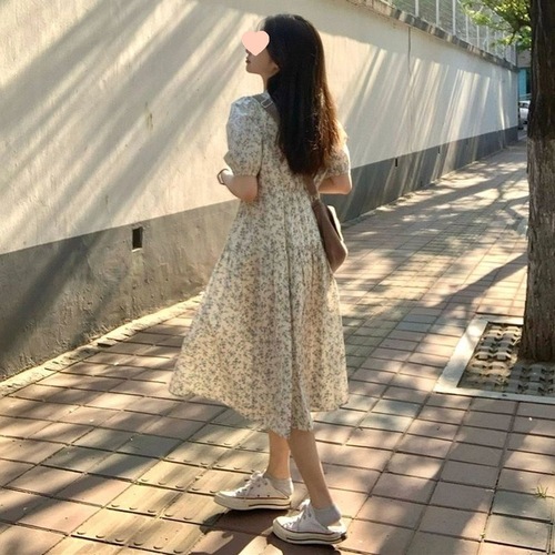 Summer Year Beach Vacation Style Floral Print Dress for Women, Mallow Tea Break French Long Dress, Spring Outfit