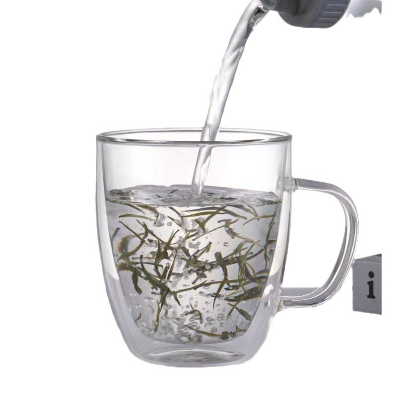 Taza de vidrio recta de doble capa Taza de leche de vidrio transparente con tapa Taza de café con aislamiento térmico de doble capa Taza de té de gran capacidad