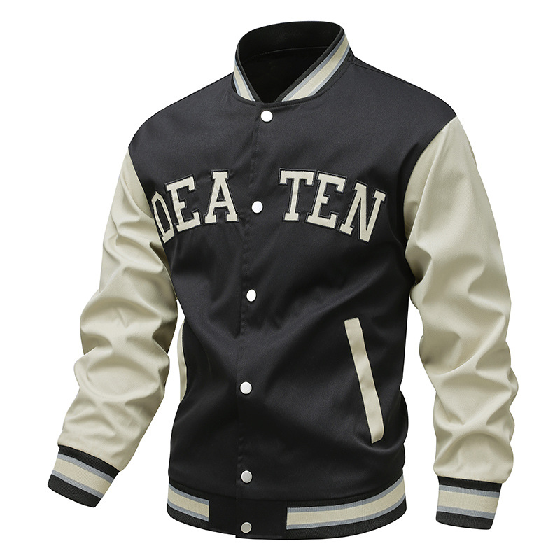 Chaqueta de béisbol bordada para hombres para aumentar la tendencia americana de primavera y otoño cuello vertical chaqueta de pareja suelta