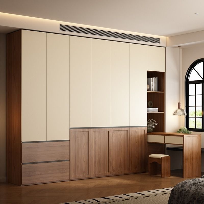 Second-Hand Segmented Solid Wood Wardrobe with One Door to the Top, Handle-Free Modern Simple Desk Integrated Particle Board Wardrobe