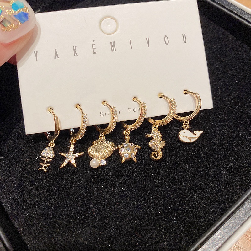 Korean personalized marine animal microinlaid zircon earrings setpicture5