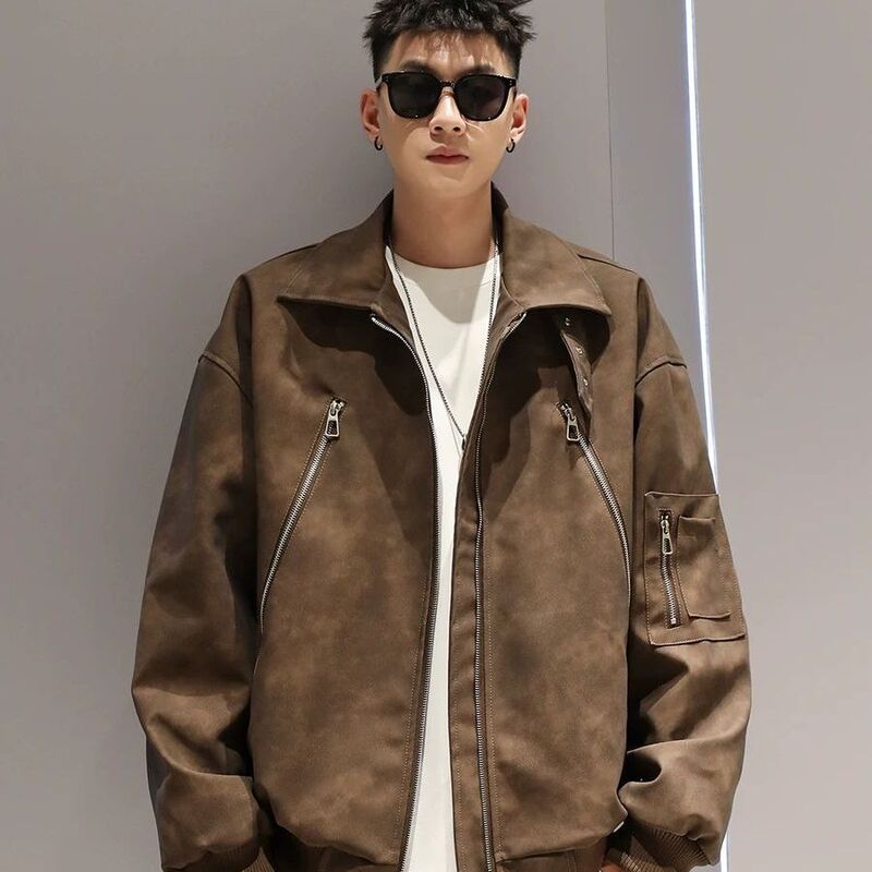 American Retro Zipper Handsome Jacket Men's High-End Spring & Fall New Bomber Jacket Vintage Baseball Uniform