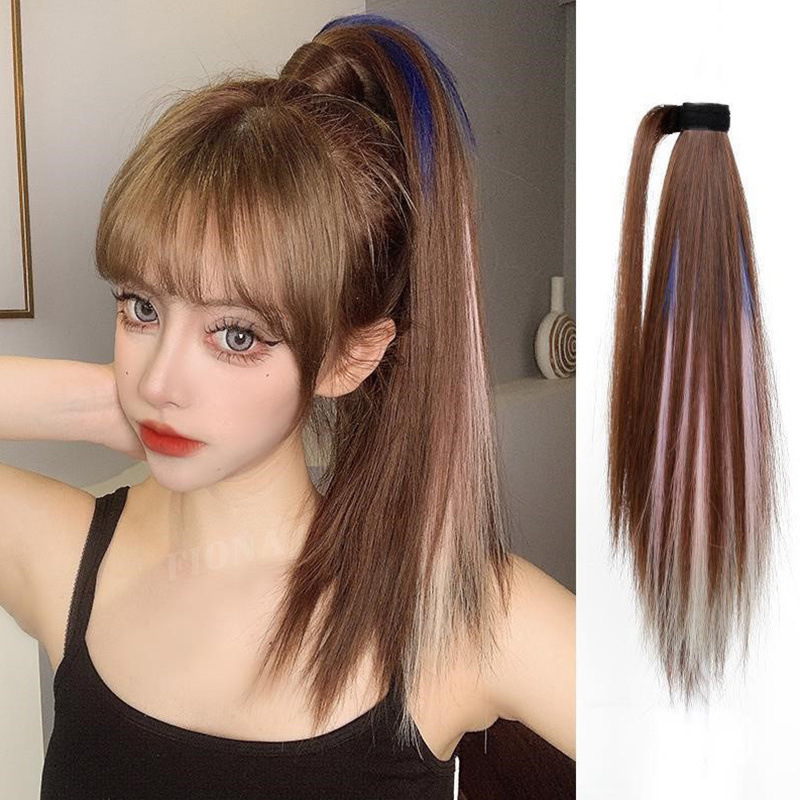 Online Red high ponytail wig ponytail 2022 fashion new women's straight hair dyed simulation Velcro light braid