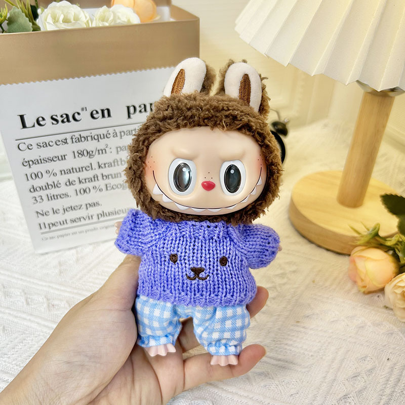 15cm ciego caja pull paño suéter pantalones macaron labubu colgante muñeca suéter Año Nuevo suéter lindo