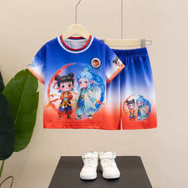 男童夏季敖丙套装新款儿童哪吒短袖夏装运动两件套网眼速干服跨境