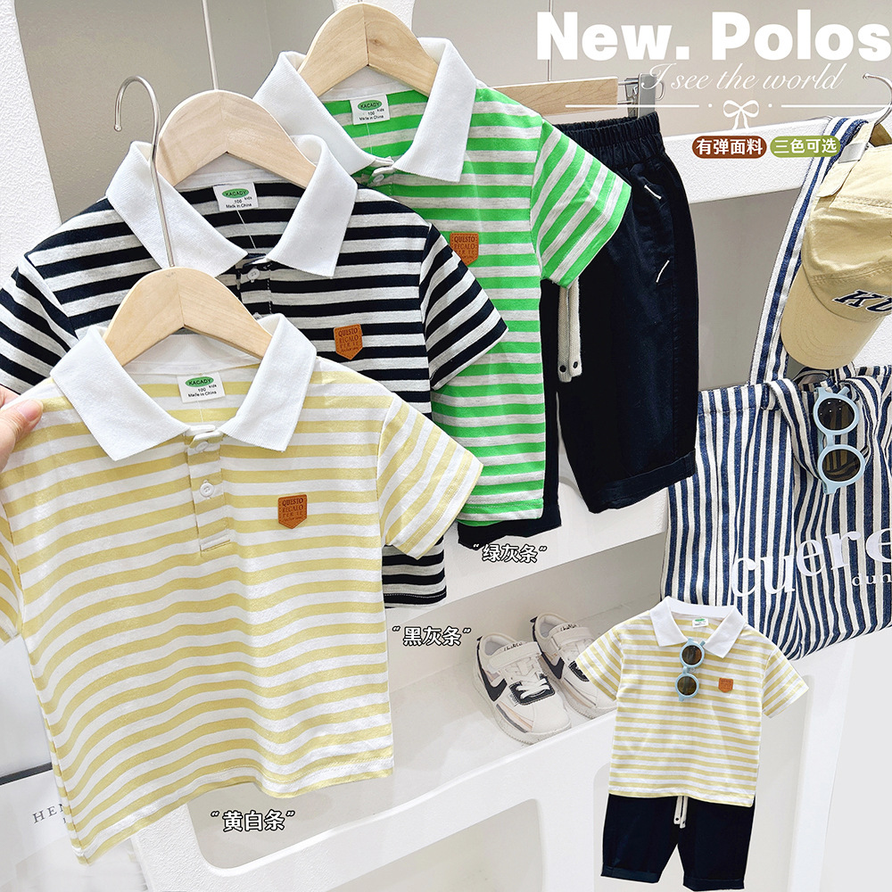Boys' Short Sleeve Polo Shirt 2024 Summer New Children's Casual Collar-Style Thin T-Shirt for Big Kids Half-Sleeve Top