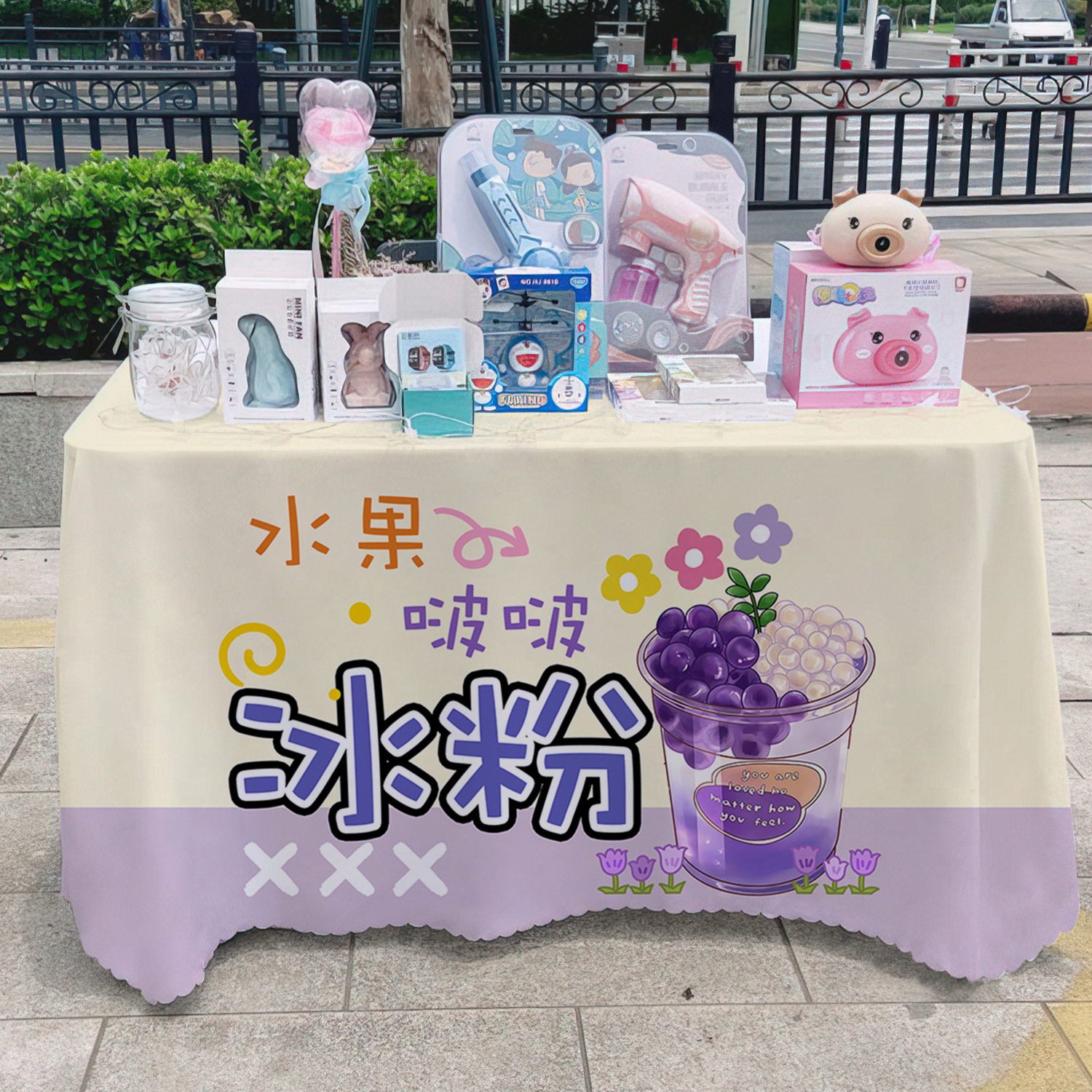 Manos de hielo en polvo toal de mesa letrero de mercado nocturno de alimentos puestos de toal de mesa carro publicidad toal de mesa publicidad toal