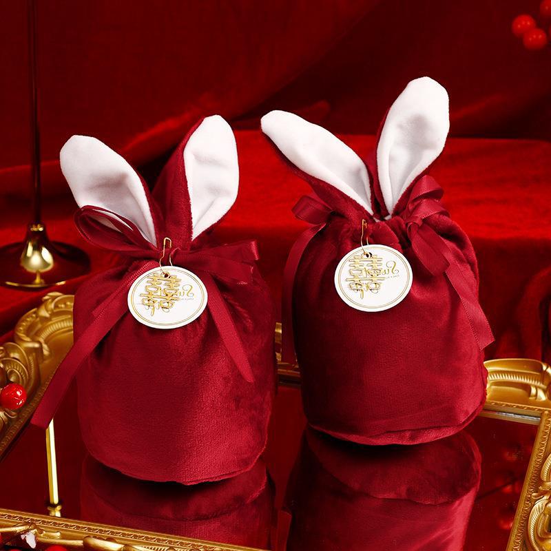 버건디 사탕 가방-토끼 귀 [술과 동등한 리본]