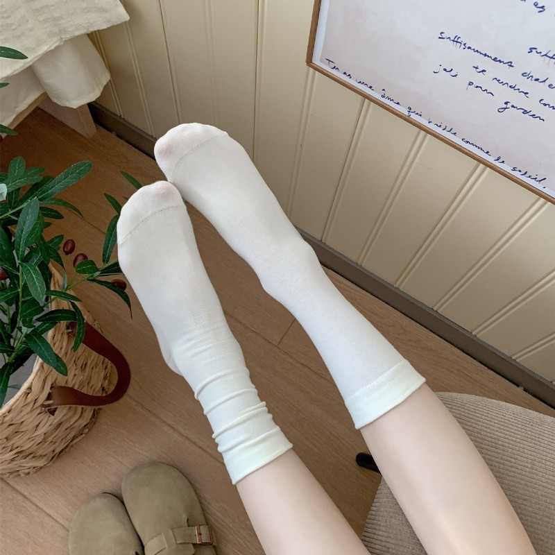 女性用パイルソックス、白いミッドカーフソックス、小さな革靴と合わせた春と秋、黒いソックス、薄い秋と冬の夏のボンレスソックス|undefined