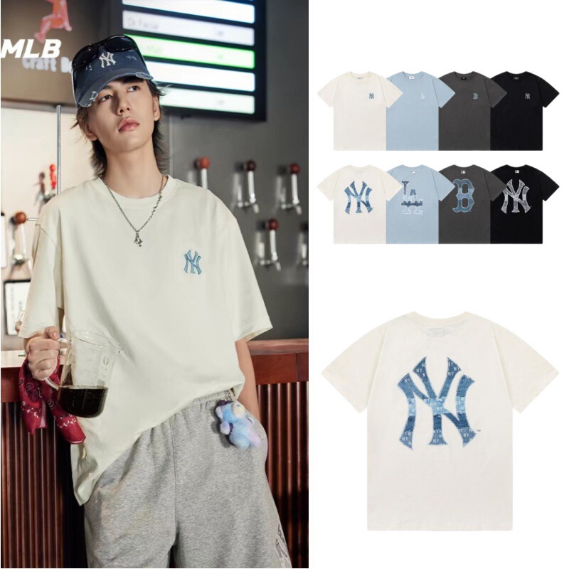 2026 Summer New Style·Mlb Imitation Denim Monogram Back Label Short-Sleeved T-Shirt Pure Cotton Loose Casual Style for Both Men and Women 2026 Summer New Style·Mlb Imitation Denim Monogram Back Label Short-Sleeved T-Shirt Pure Cotton Loose Casual Style for Both Men and Women