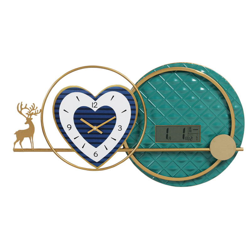 北欧风高颜值新款玄关遥控灯光墙上餐厅爱心创意装饰时尚艺术表钟