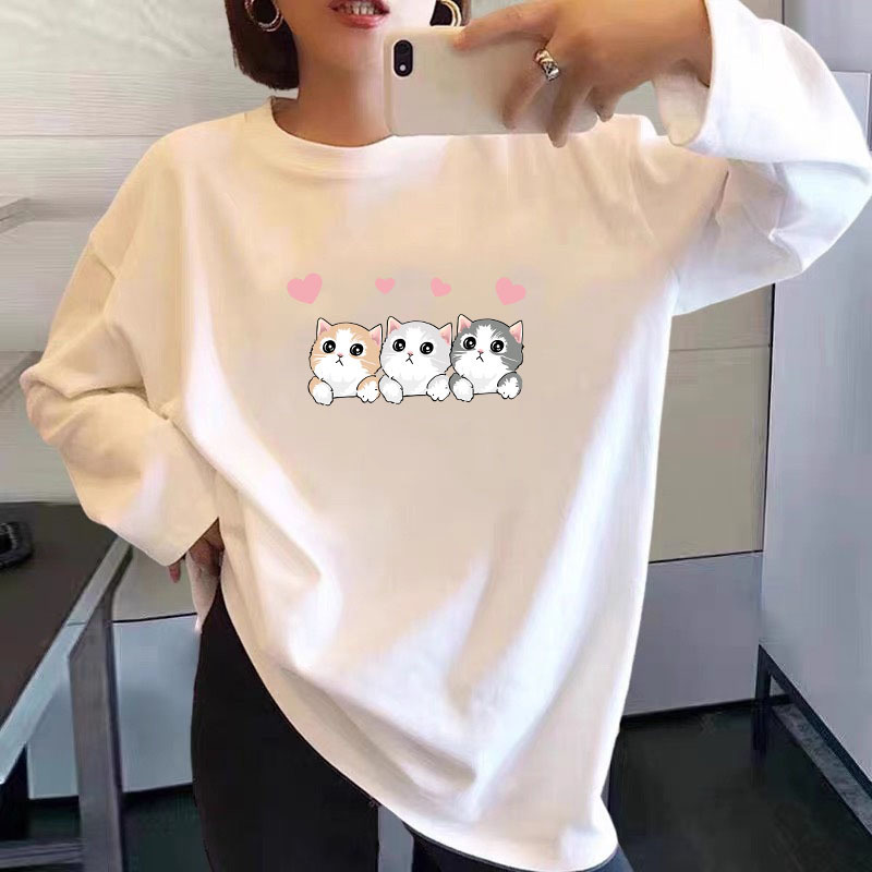 Camiseta de manga larga de algodón puro para mujer Camiseta blanca de talla grande grasa MM suelta de moda para mujer camisa de fondo 2025 primavera y otoño top