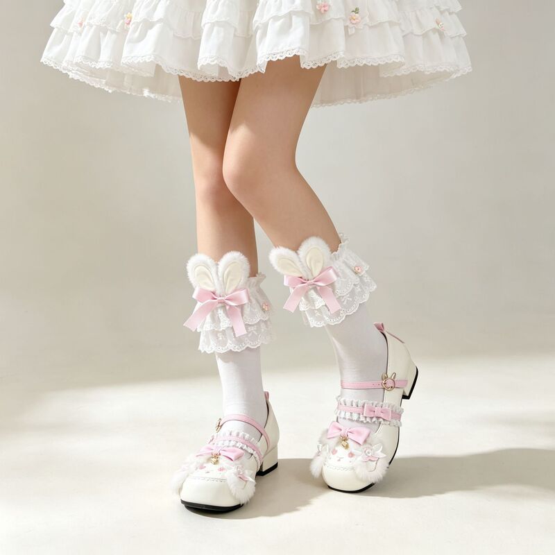 Japanese-Style Cute Bowknot 3D Bunny Ear Mid-Calf Socks New College Style Lace Lolita Slouch Socks for Women Japanese-Style Cute Bowknot 3D Bunny Ear Mid-Calf Socks New College Style Lace Lolita Slouch Socks for Women