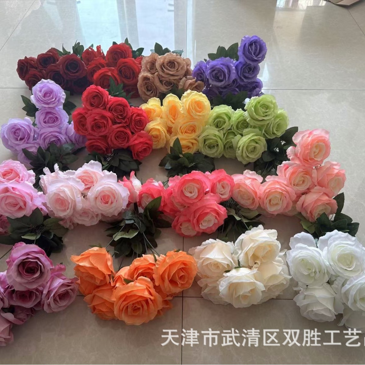 跨境9头安娜玫瑰仿真花婚庆礼堂装饰玫瑰家居酒店节日景厂家批发