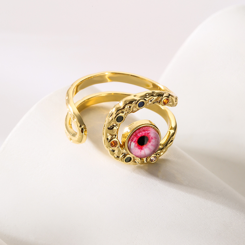 Fashion Devilu0027S Eye Copper Inlay Artificial Gemstones Open Ring 1 Piece