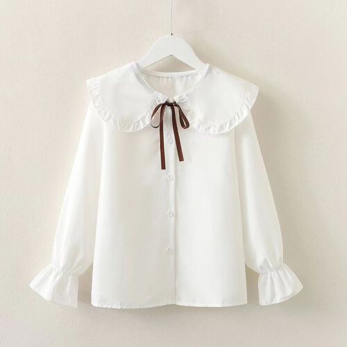 Girls' Spring and Autumn Shirt, New Korean-style Fashionable Long-sleeved White Shirt, Children's Lace Doll-collar Base Top—Trendy