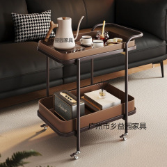 軽量高級サドルレザーモバイル小型コーヒーテーブルソファサイドテーブル小型野菜トロリーコーナーテーブルベッドサイドテーブル多層収納ラック