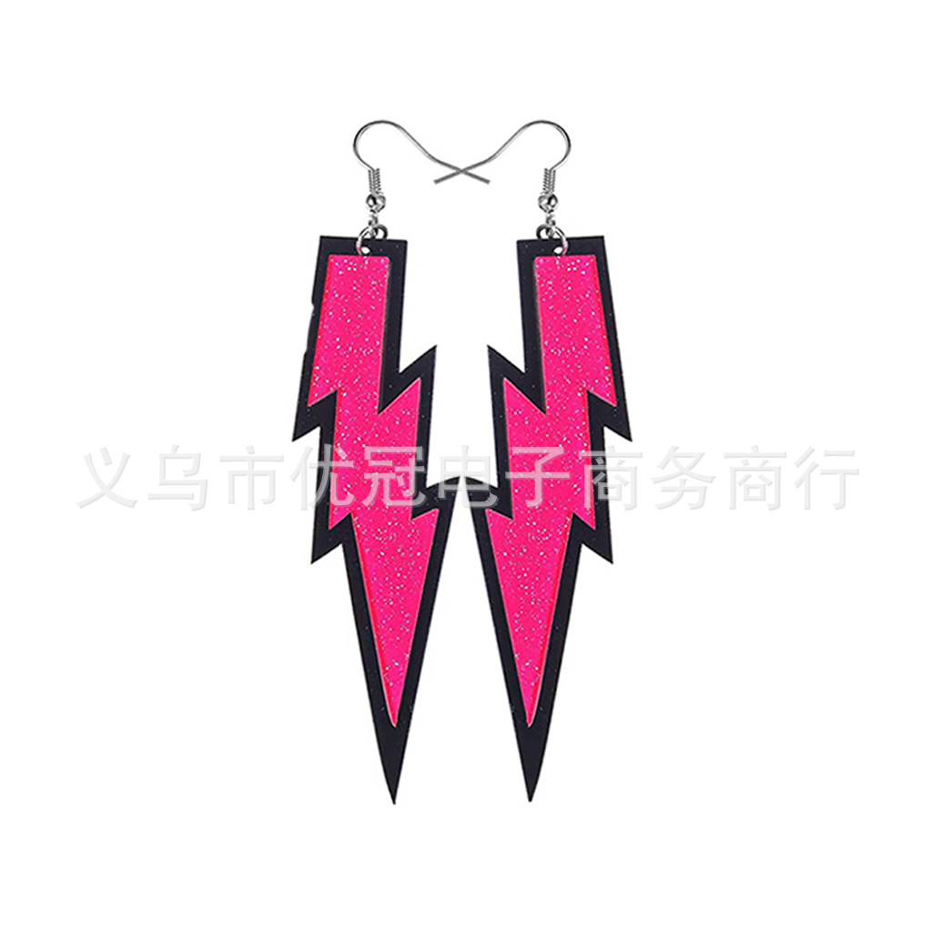 6色闪电耳环-玫红-1024