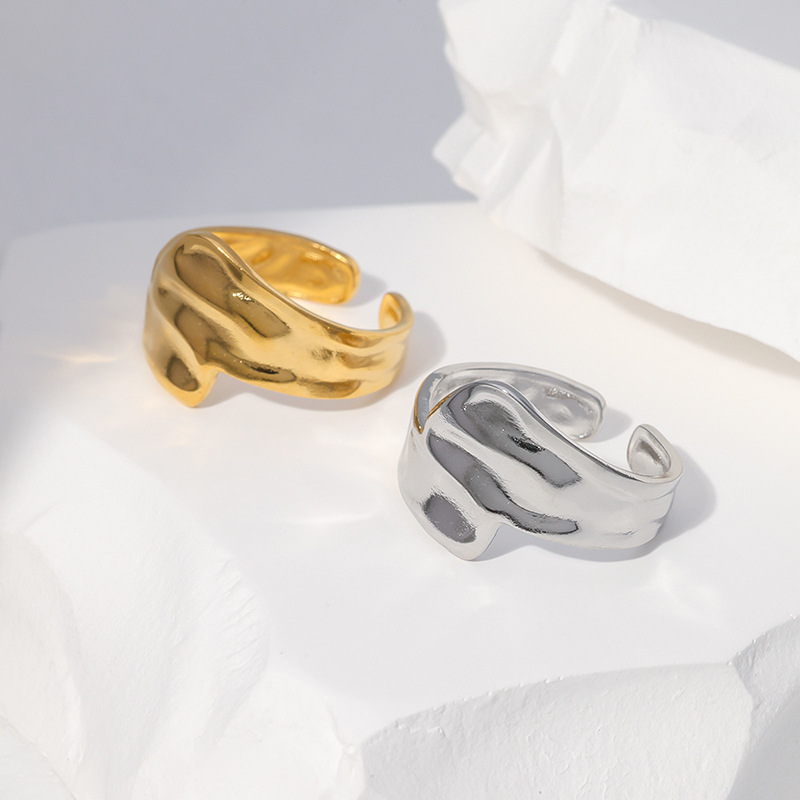 Retro Geometric Stainless Steel Pleated Open Ring