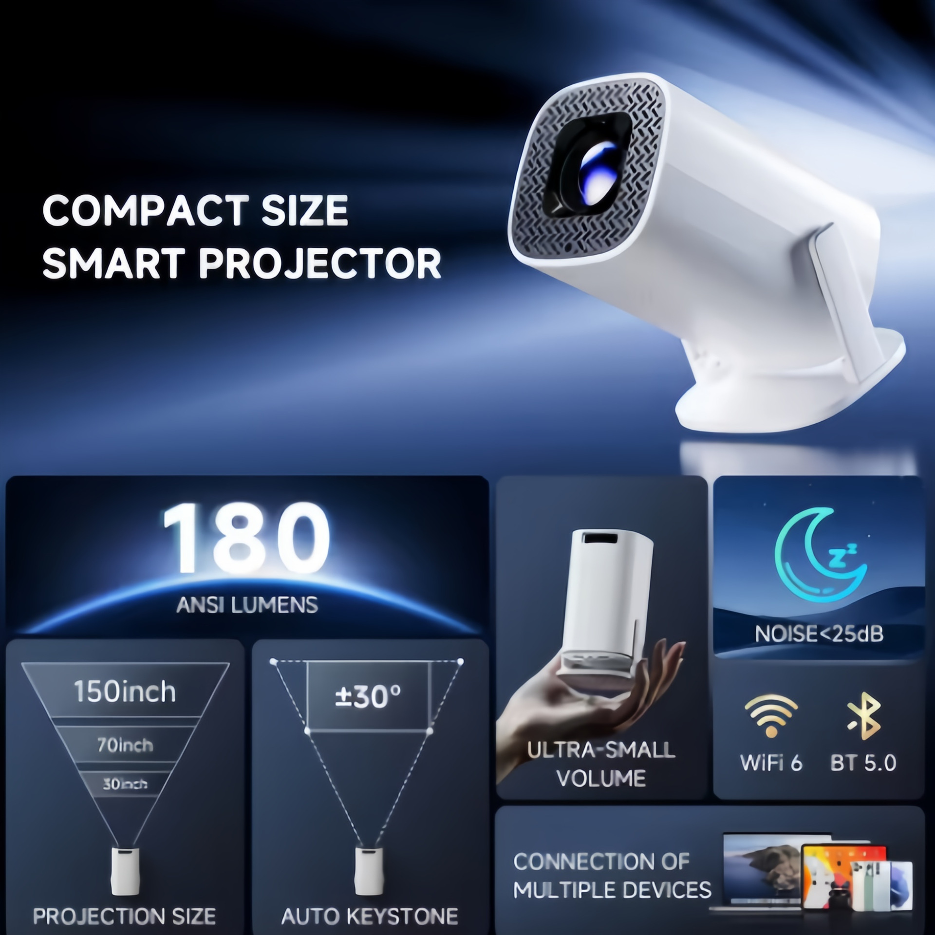 Smart 270° Rotatable Projector Ultra HD 1080P Home Theater Mobile Phone Casting Mini Projector