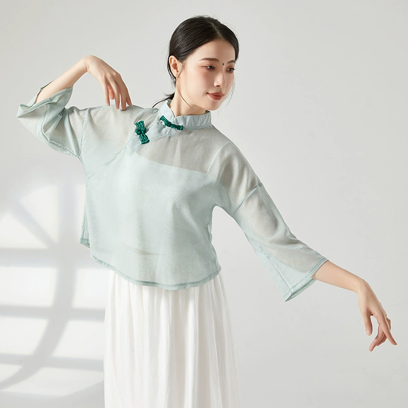 Одежда для классических танцев Ретро Пряжка Улучшенный Топ Cheongsam Национальный стиль Женская китайская танцевальная профессиональная танцевальная одежда для выступлений