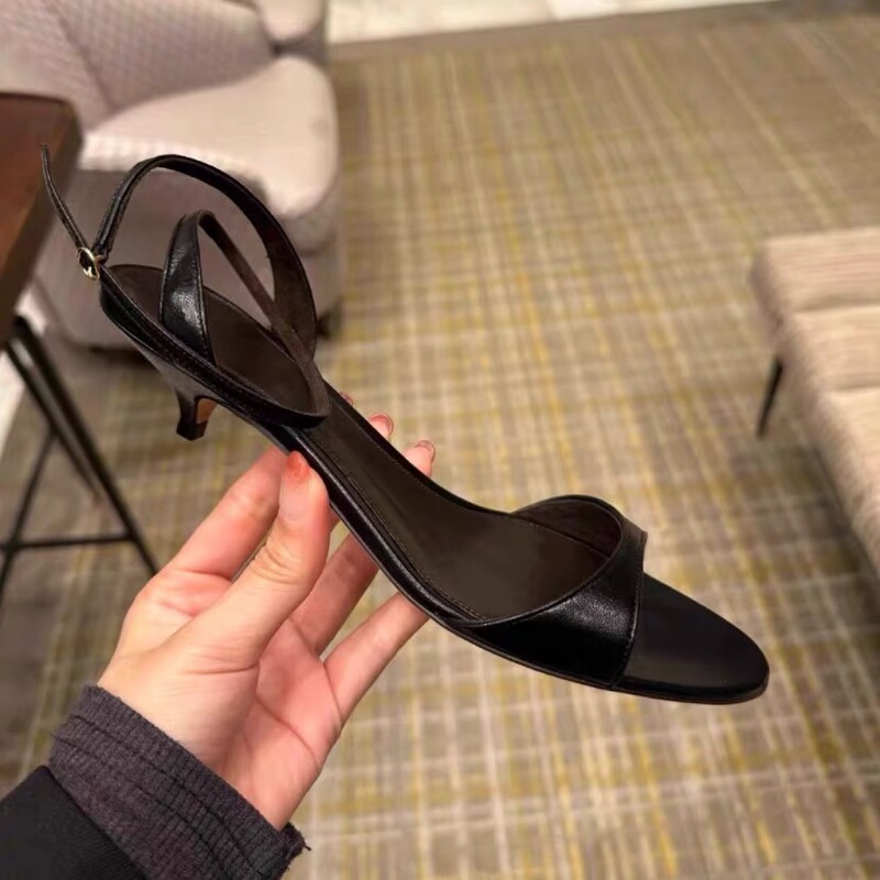 Niche Genuine Leather Cat-heeled Sandals Women's 2025 New Arrival French Style Retro High Heels Stiletto Heel Open-toe Women's Sandals