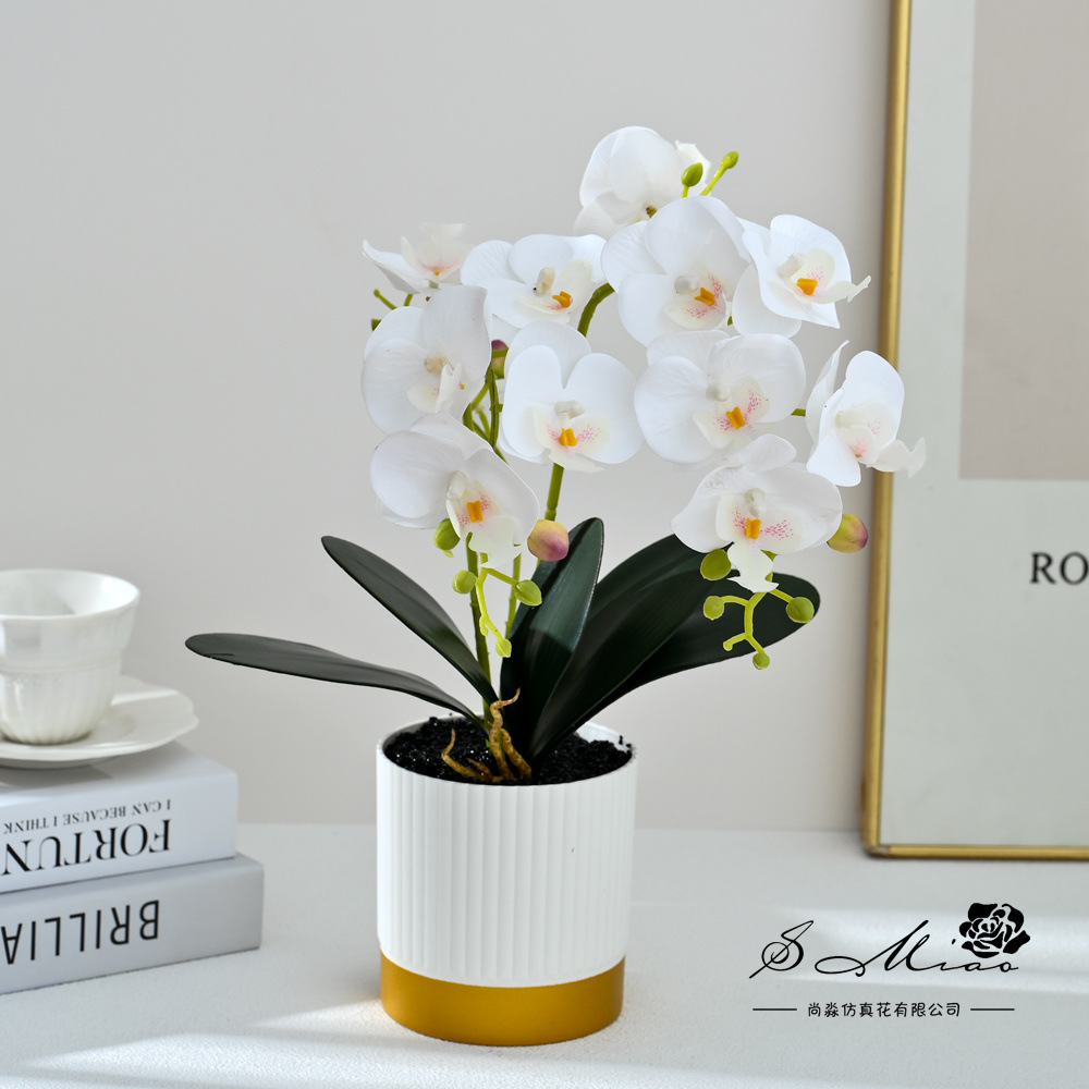Transfronterizo 12 flores mariposa orquídea bonsai imitación maceta flores falsas decoración del hogar fotografía ornamentos de flores artificiales de boda image 1