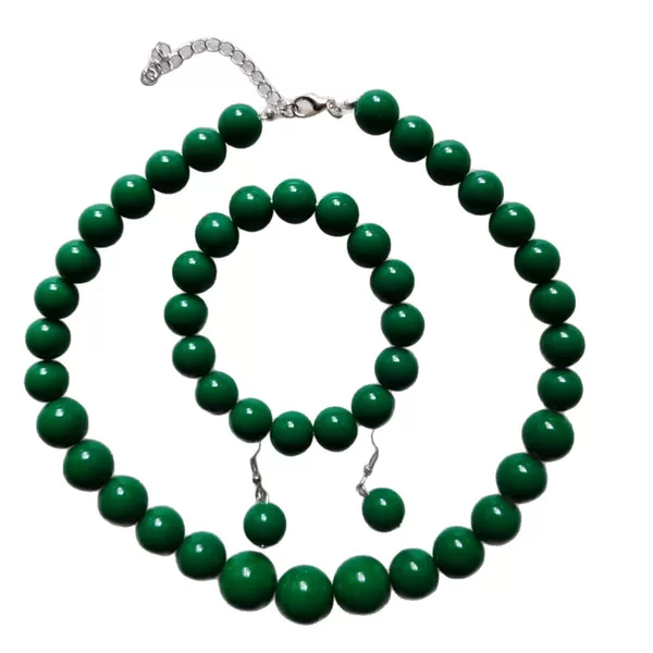 European and American Bohemian Round Beads Handmade Beaded Necklace Niche Retro Fashion Thick Necklace Earrings Bracelet Three-Piece Set
