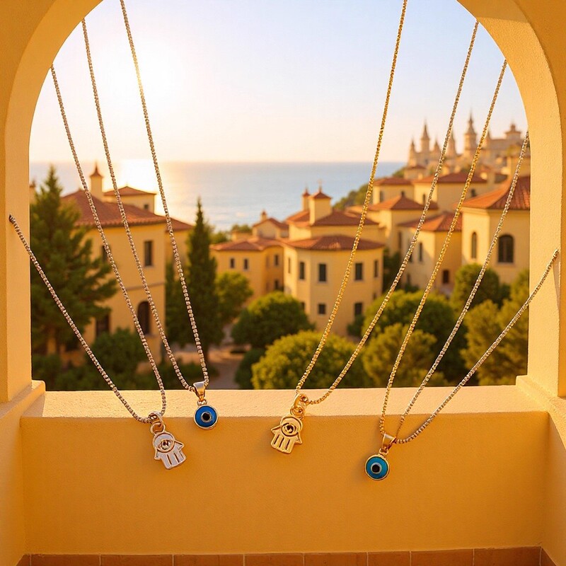 Fatima's Hand Necklace Wholesale New Bohemian Evil Eye Necklace Retro Light Luxury Couple Clavicle Chain