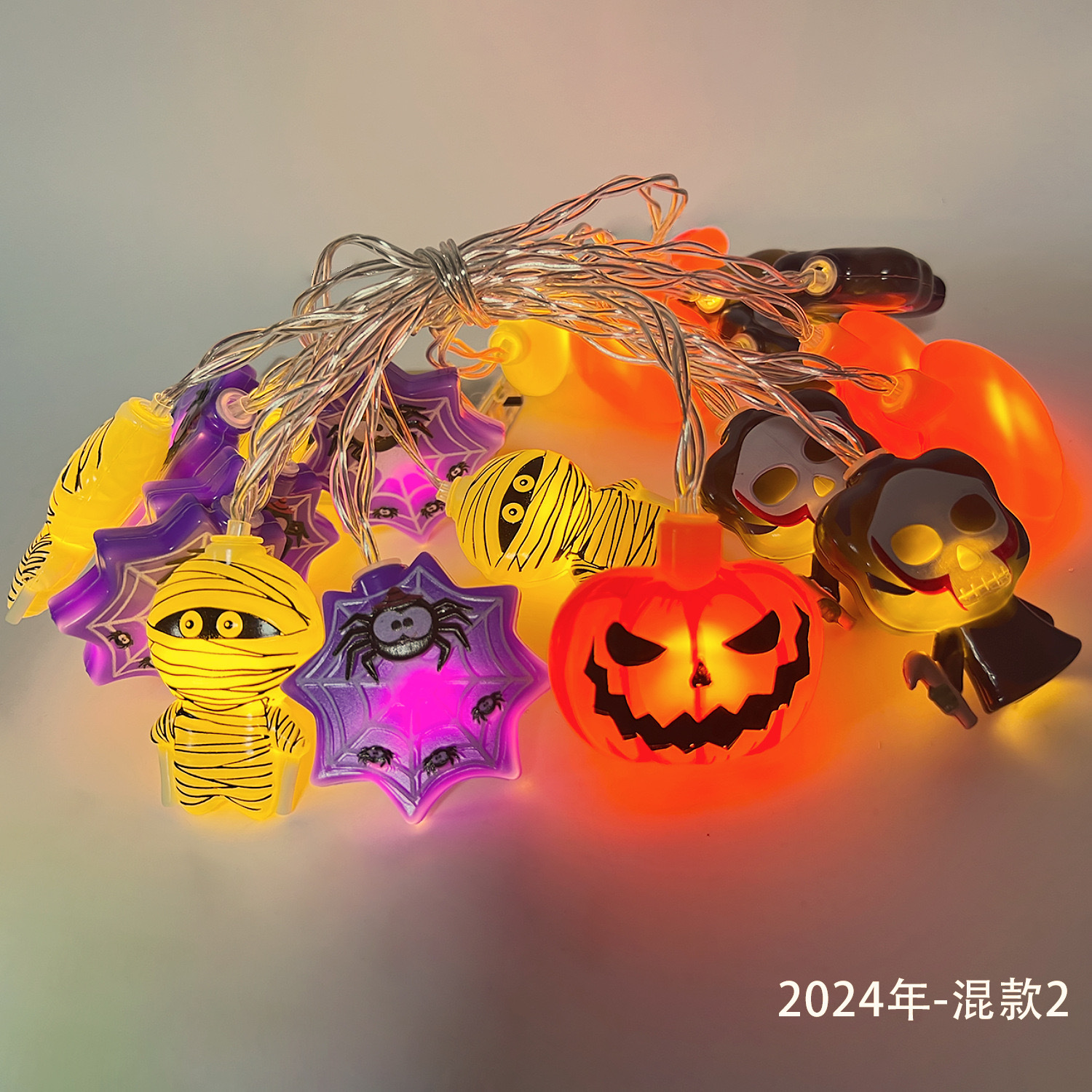 Luz decorativa de Halloween led fantasma telaraña colgante esqueleto calabaza bruja atmósfera lámpara cadena de escenas decoración