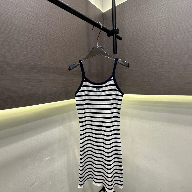 Ce26 New Summer Striped Color-Blocked Knitted Dress