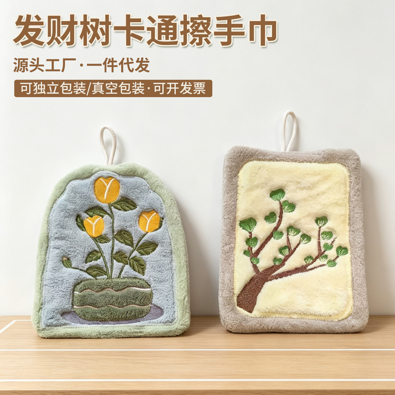 Wholesale cartoon hand towels for children in kindergartens, small hand towels for home use in kitchens and bathrooms, thick and absorbent handkerchiefs