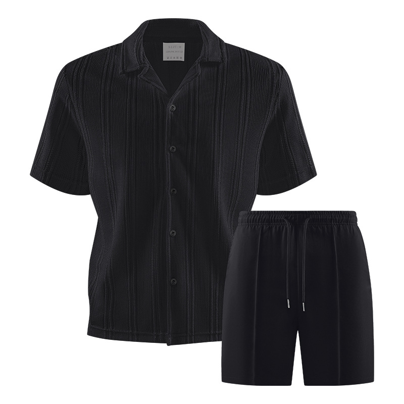 2026 Summer Cross-Border Plus Size Trendy Casual Resort Style Shirt Set Short-Sleeve Shorts Set Men's Shirt