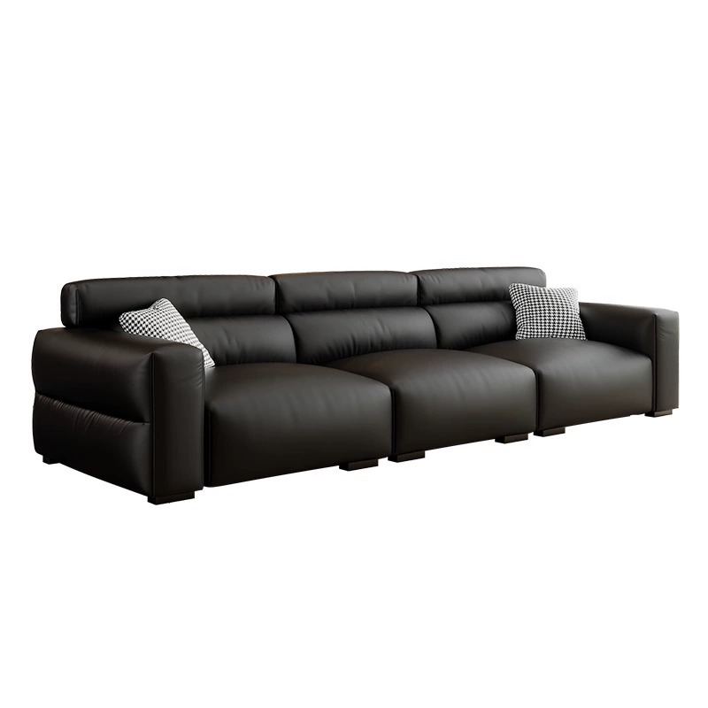 Italiano pequeño sofá de cuero de vaca negro primera capa de piel de vaca sala de estar minimalista pequeño apartamento abajo sofá de cuero negro combinación image 6