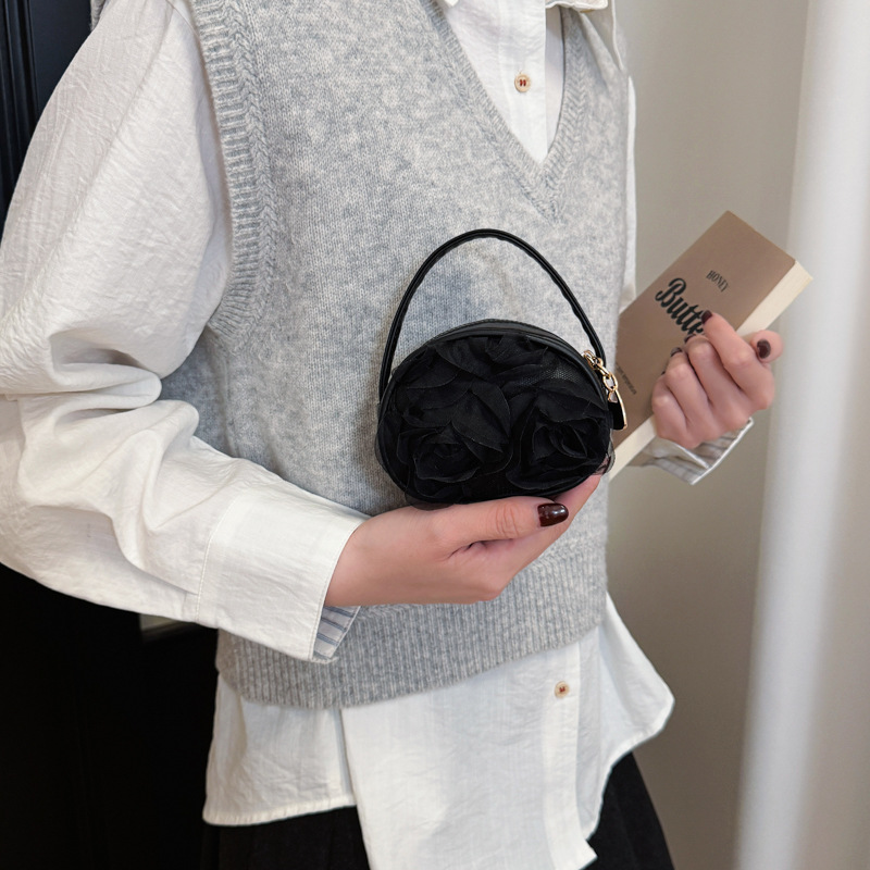Dolce flor de encaje tridimensional bolso de niña mini lindo bebé pequeño paquete redondo coreano nuevo bolso para niños