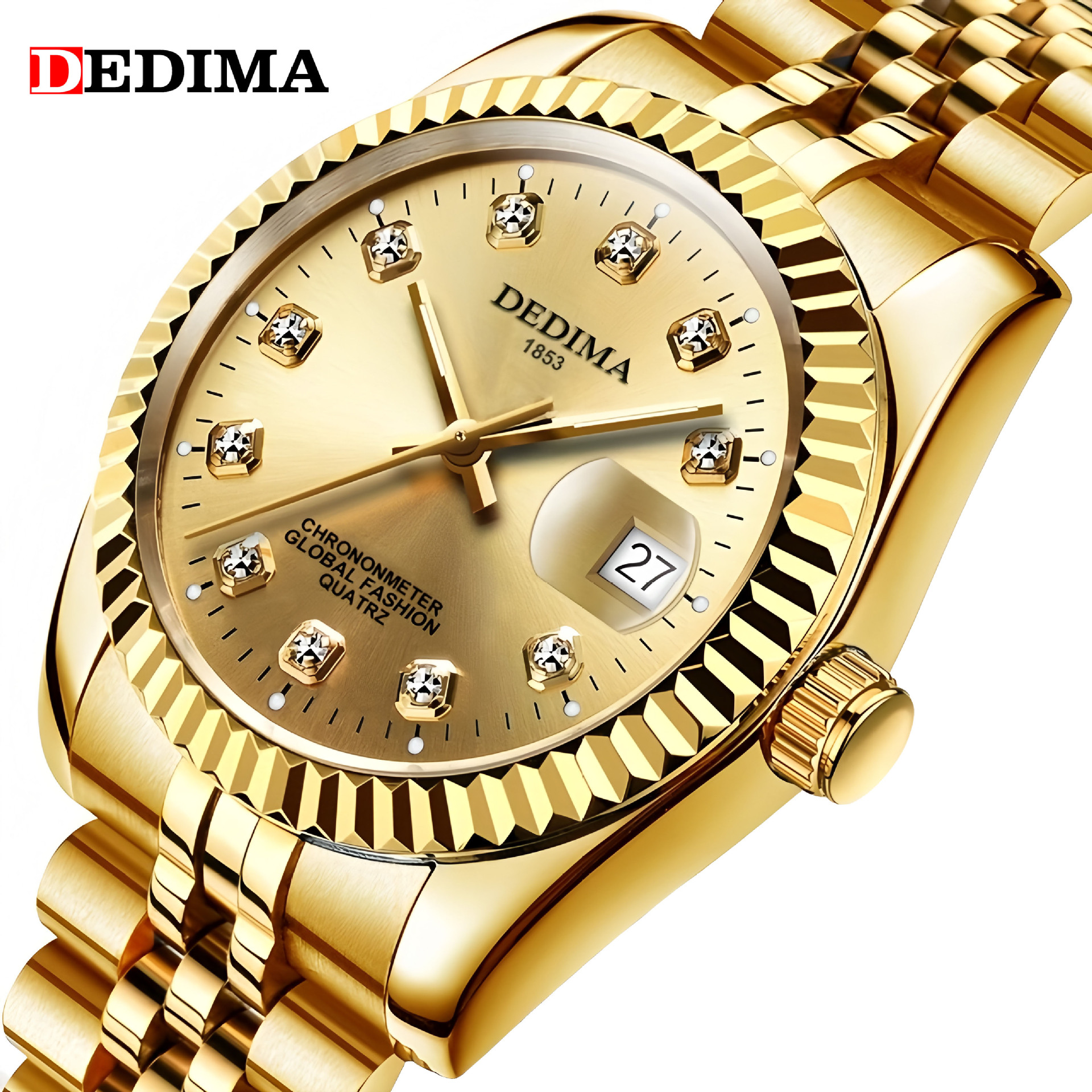 Fashion Couple Steel Band Watch Explosive Waterproof High-end Gold Watch Brand Men's Women's Student Calendar Room Gold Watch
