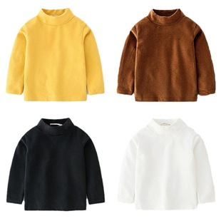 Fleece-lined de autumn and winter thermal children's underwear solid color boys' autumn clothes long-sleeved T-shirt for boys and older children