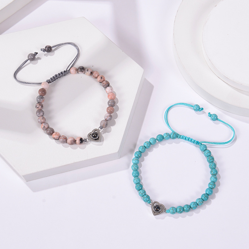 Date Occasion Romantic Heart Shape Natural Stone Handmade Drawstring Bracelets