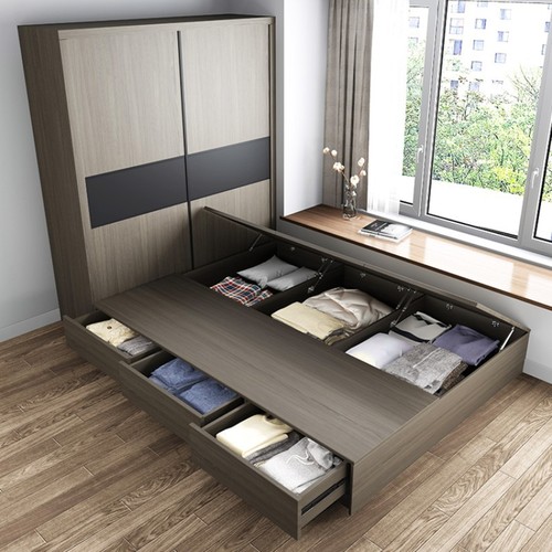 Japanese-style futon wardrobe bed integrated small apartment bedroom multi-functional storage bed Nordic modern minimalist panel bed