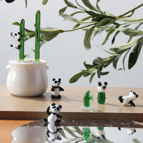 Zibo Blue Glass Creative Plant Pot Small Ornament Bamboo Welcome Pine Chinese Style Office Desk Glass Craftsmanship
