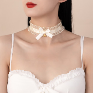 Lace Collar Black Bow Ruffled Super Fairy Retro Small Bell Necklace choker Jewelry for Women