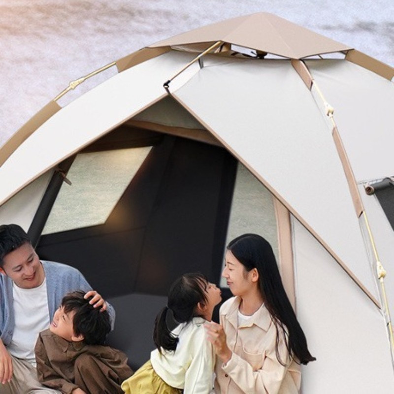 帐篷户外折叠便携式野外露营过夜速开帐篷黑胶牛津布速开六角帐篷