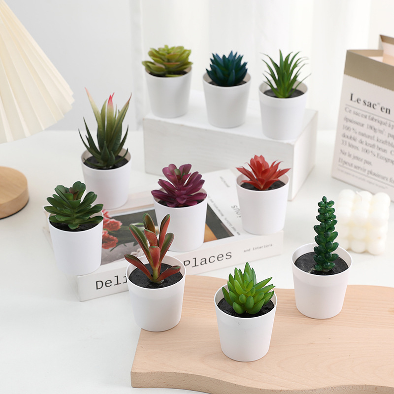 Maceta pequeña de simulación para plantas suculentas, flores falsas de plástico – mini bonsái, estilo de moda. image 1