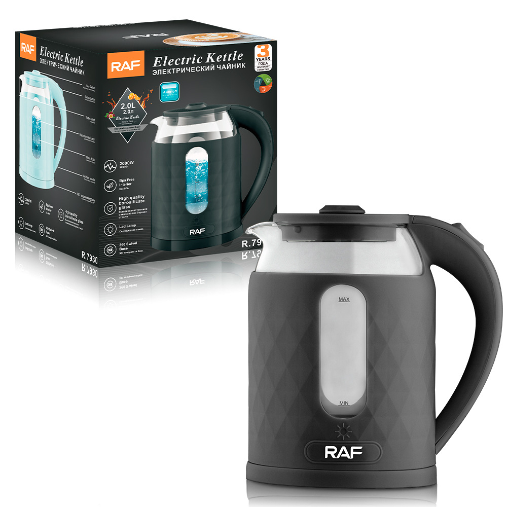 Hervidor eléctrico de acero inoxidable 2L, estándar europeo RAF, gran capacidad – protección contra sobrecalentamiento, venta transfronteriza.