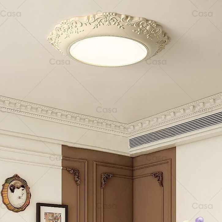 French-Style Retro Cream Ceiling Light for Bedroom, Nordic Mid-Century Art Relief Plaster Main Light for Living Room Casagd French-Style Retro Cream Ceiling Light for Bedroom, Nordic Mid-Century Art Relief Plaster Main Light for Living Room Casagd
