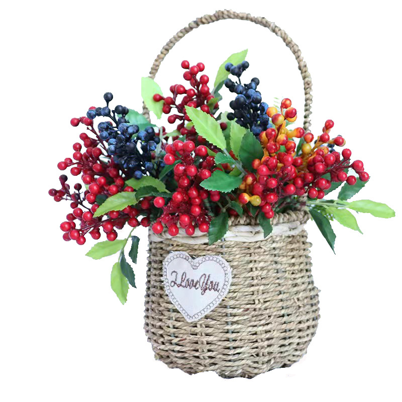Decoración de Año Nuevo, Pequeña Flor de Acacia para Mesa, Arreglo Floral para el Hogar, Bayas, Fruta Navideña, Pequeña Fruta Roja, Flor Artificial, Fruta de la Abundancia